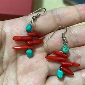 🖤Red coral & turquoise earrings